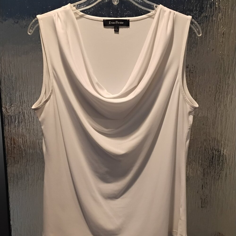 Evan-Picone: White Sleeveless Blouse